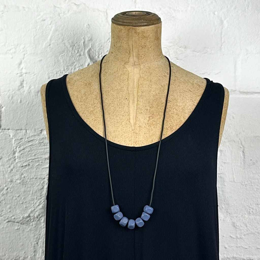 Resin bead necklace- bluish grey small cubes