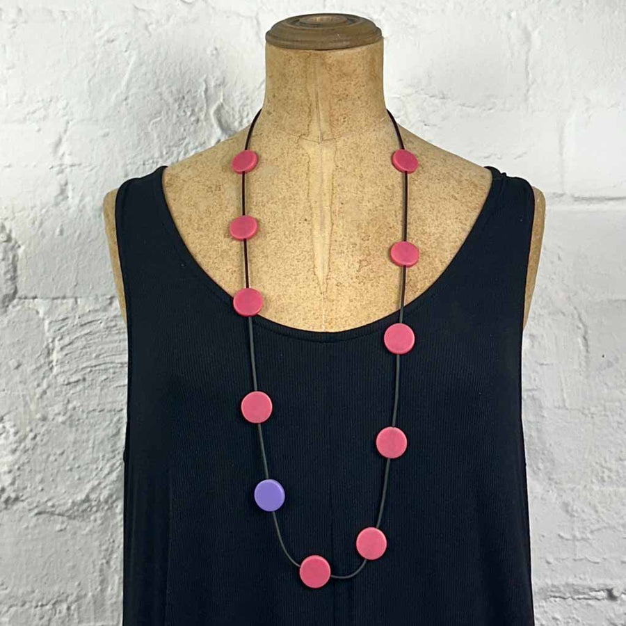 Resin disk necklace- pink/mauve