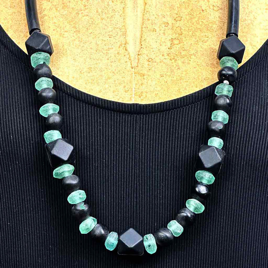 sample sea glass, rubber and resin bead necklace