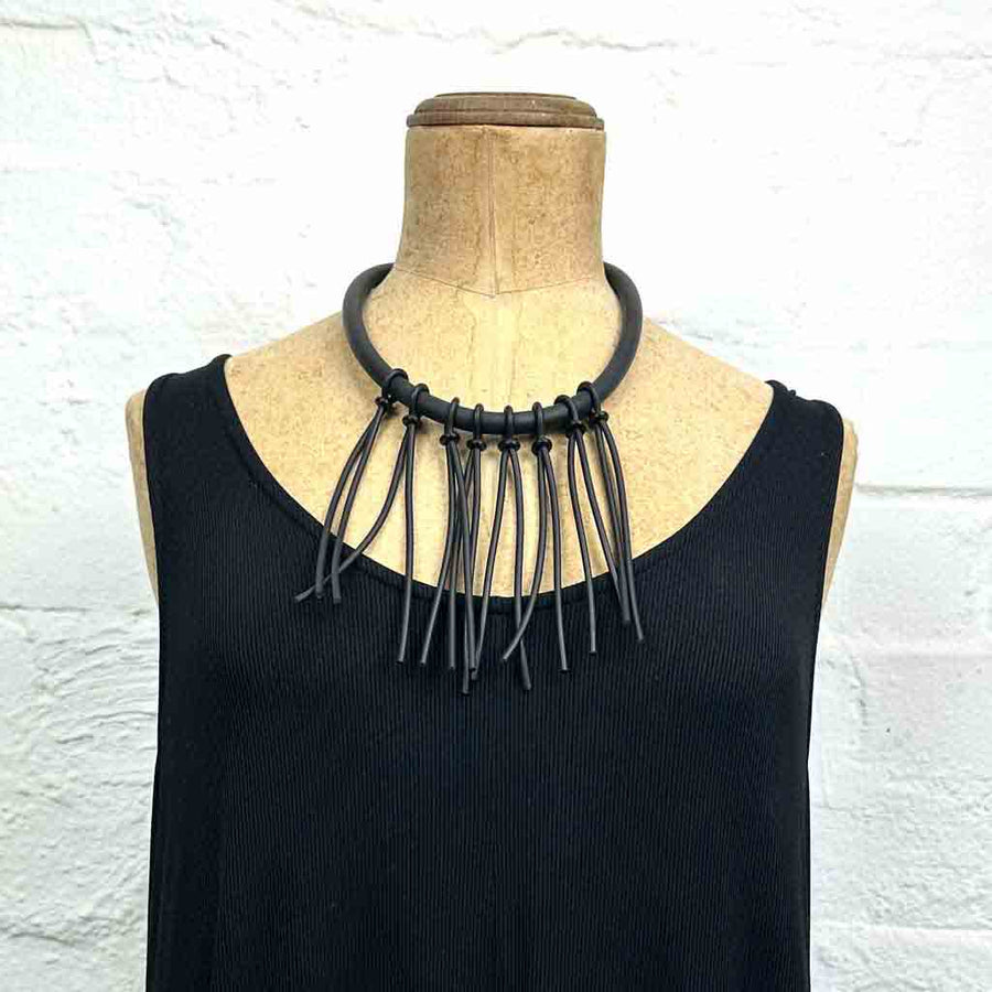 Sample short rubber fringe necklace