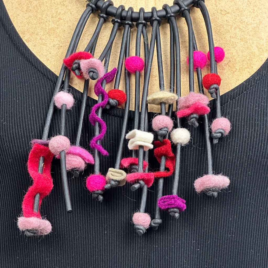 Cascading Felt Necklace -pinks. Sample