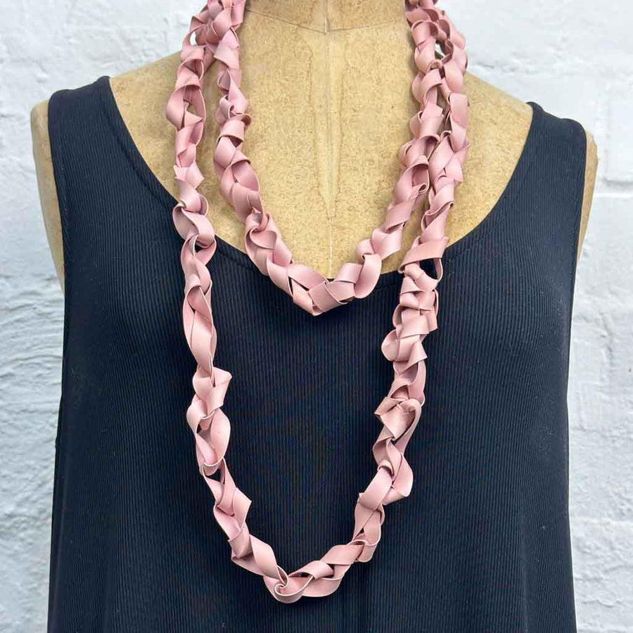 chaotic necklace wide rubber hand dyed end of stock pink