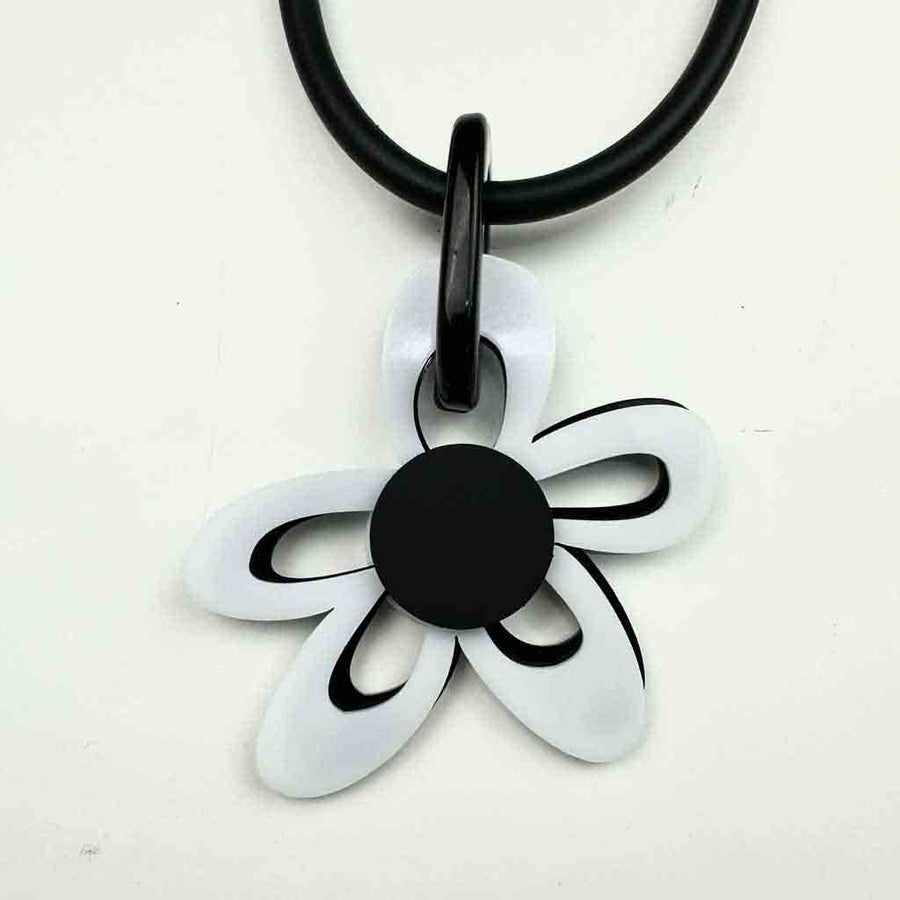 Black and White Flower Power Abstract Pendant