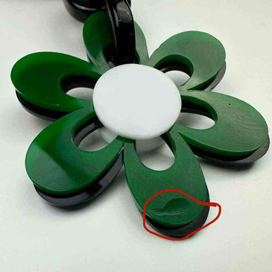 Black and Green Short  Flower Power 6 Petal Necklace seconds