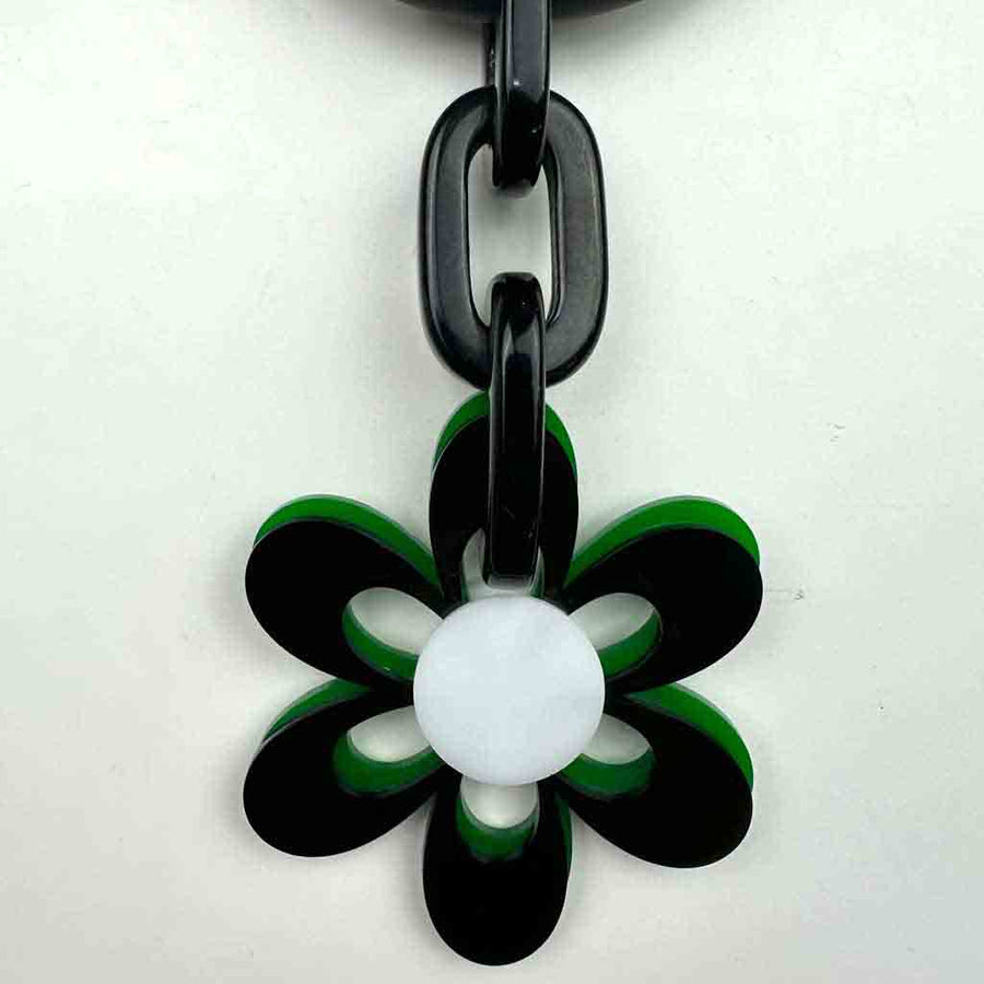 Black and Green Short  Flower Power 6 Petal Necklace seconds