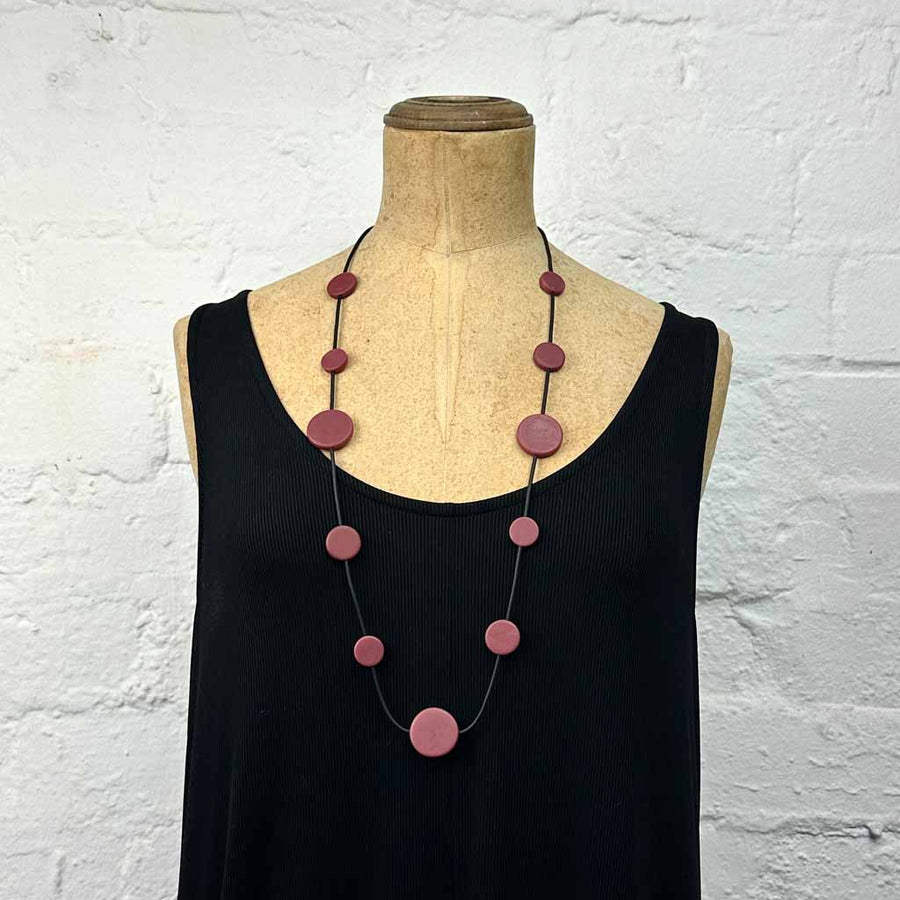 Resin disk necklace- wine coloured