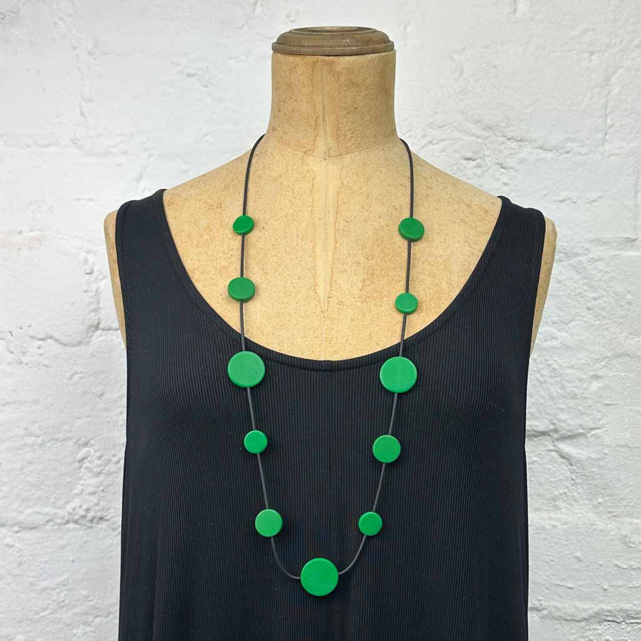 Resin disk necklace- green