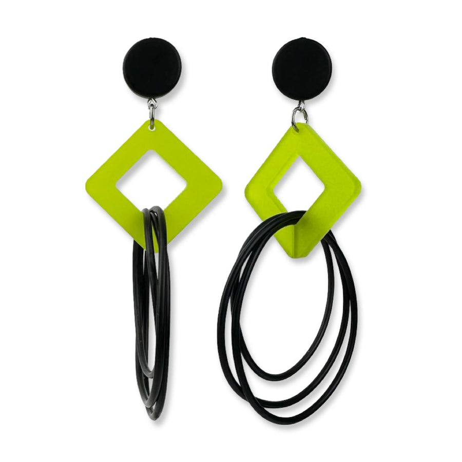 square shape, recycled rubber O, designer earrings