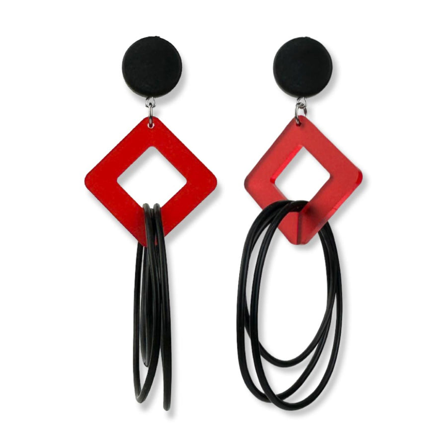 square shape, recycled rubber O, designer earrings