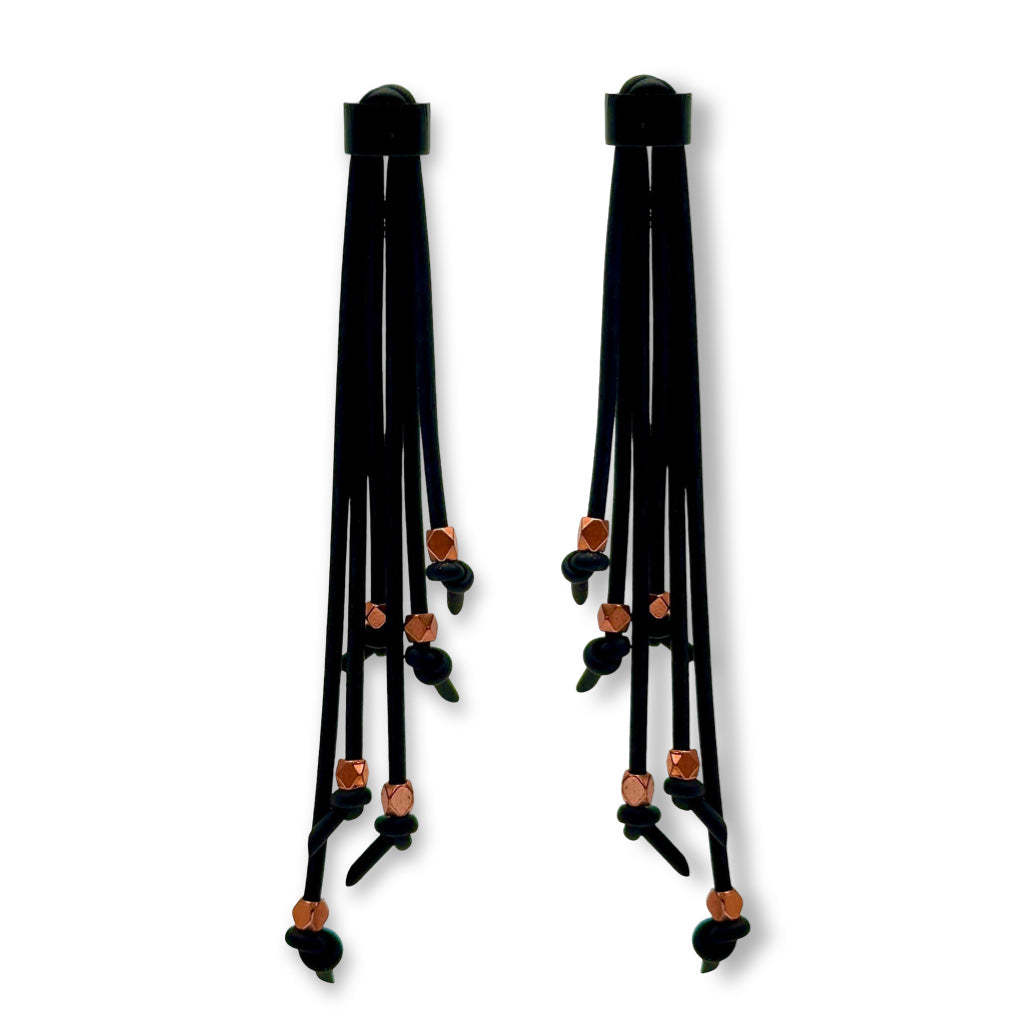 Starburst Earrings - Long Rubber Earrings with faceted cube beads.