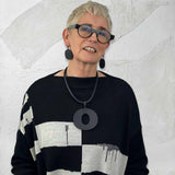 Rowan wearing reversible perspex O necklace and perspex earrings for Frank Ideas