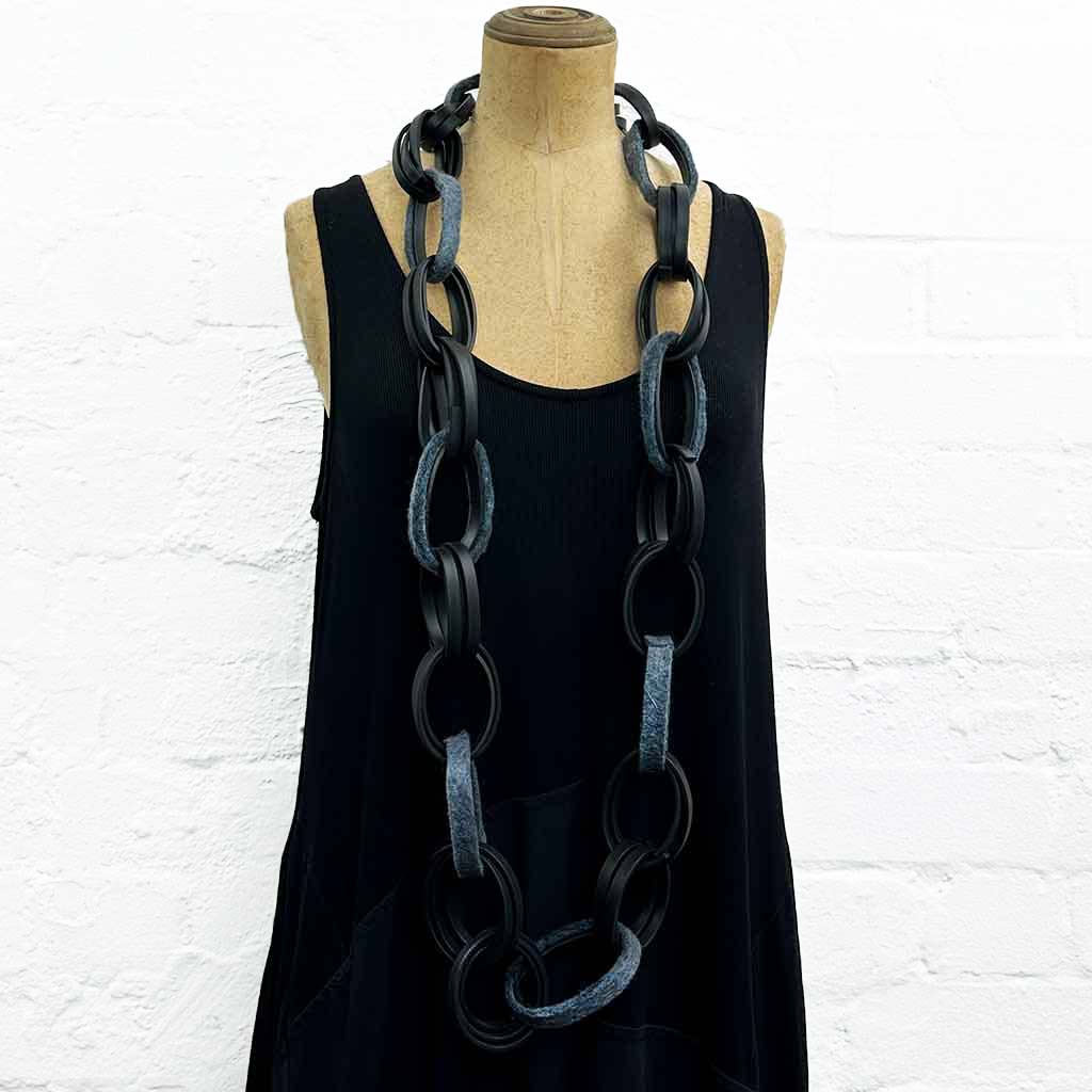 Long Felt & Rubber Chain Necklace
