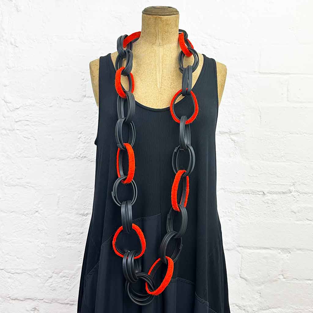 Long Felt & Rubber Chain Necklace