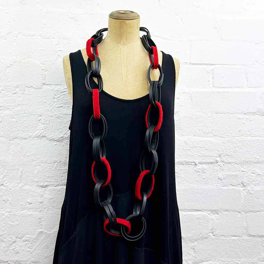 Long Felt & Rubber Chain Necklace