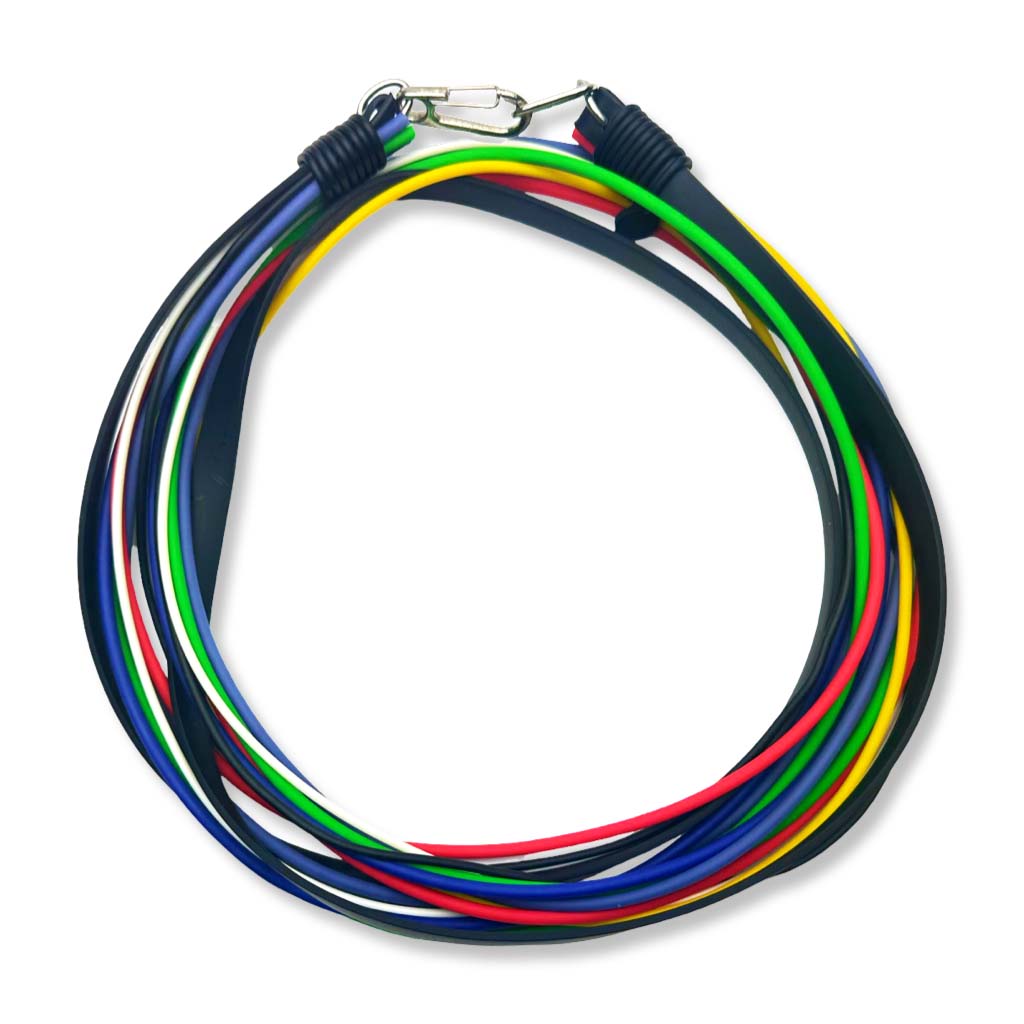 Bold, primary-coloured rubber necklace by Frank Ideas