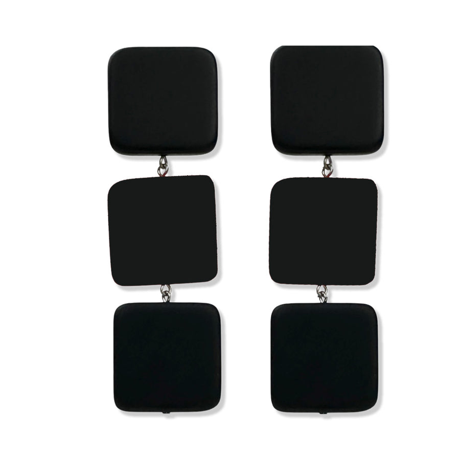 Black Square Resin finished Earring set.