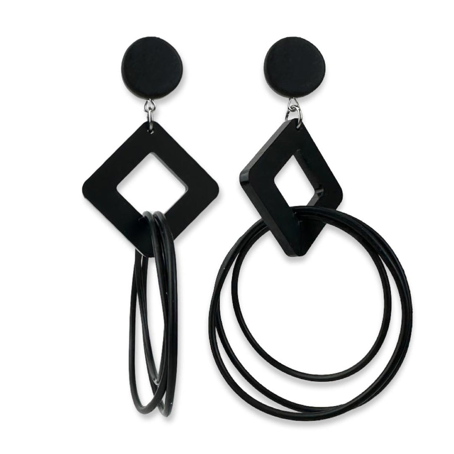 square shape, recycled rubber O, designer earrings