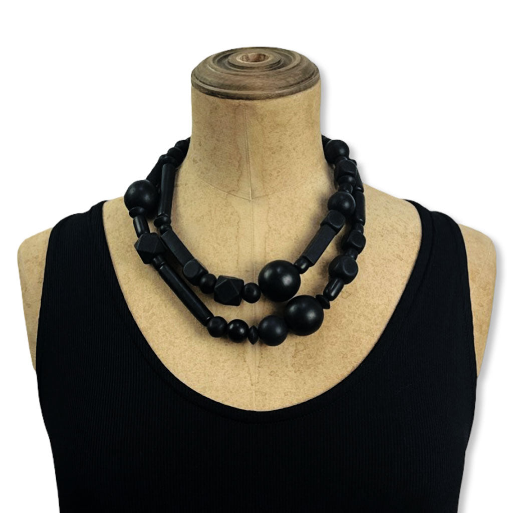 doubled black rubber bead necklace 