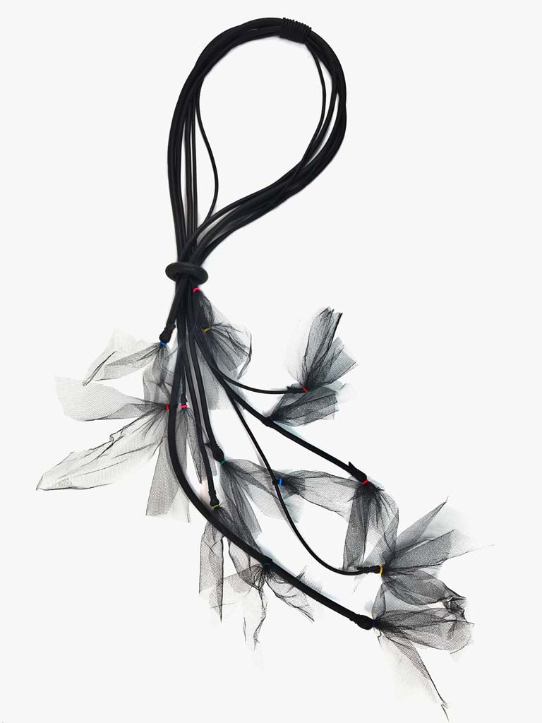 long rubber and mesh necklace: fantasy necklace black with colour pops SAMPLES