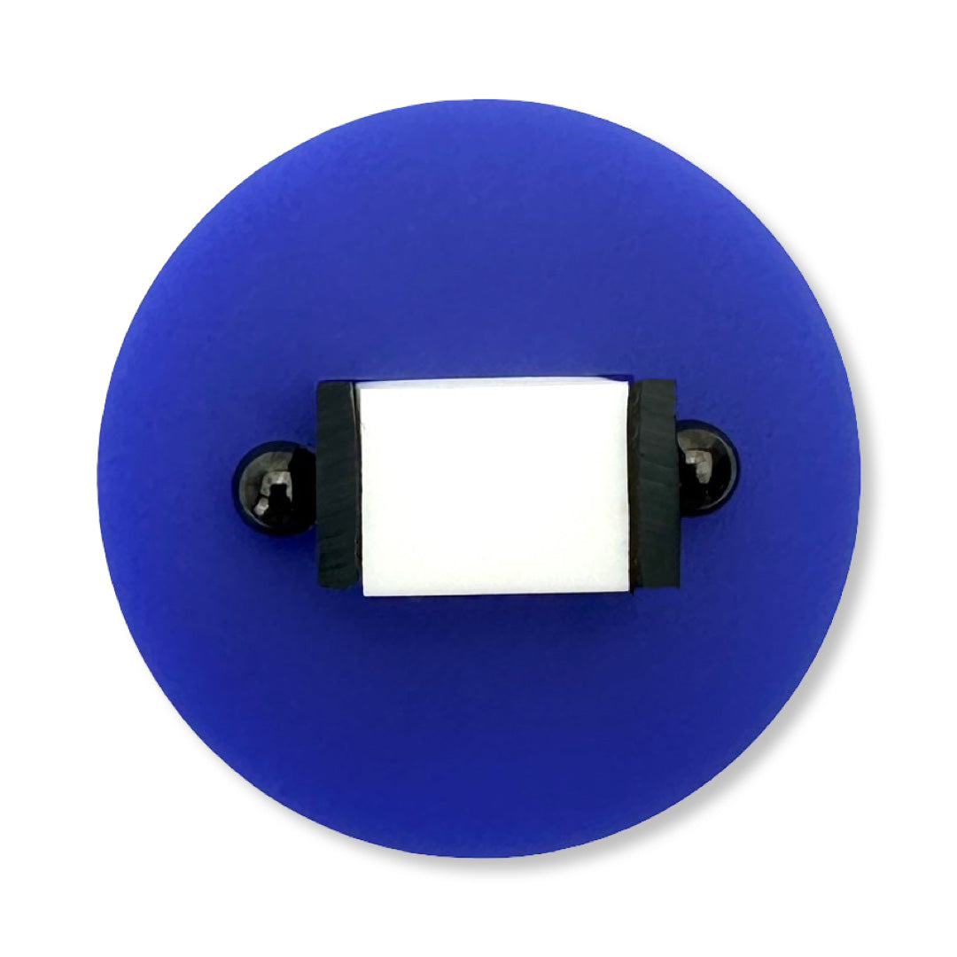 Blue circular ring with a black and white rectangular centre 