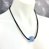 short single bead and thin rubber necklace -blue frosted sea glass