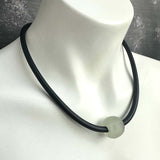 short single bead and rubber necklace -frosted sea glass