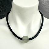 short single bead and rubber necklace -frosted sea glass