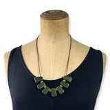 Resin bead necklace- olive fan brown rubber