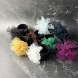 Fantasy Bangle in all eight colours – wide black rubber bangles with tulle in black, white, green, midnight teal, sea foam, butterscotch, wine and brown mesh, Frank Ideas