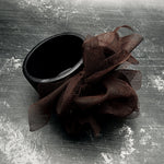 Fantasy Bangle in Brown Mesh – wide black rubber bangle with brown mesh, handmade by Frank Ideas