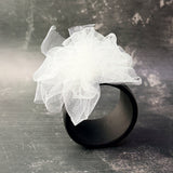 Fantasy Bangle in White – wide black rubber bangle with white tulle, handmade by Frank Ideas