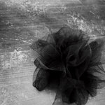 Fantasy Brooch in Black – recycled rubber brooch with black tulle, handmade by Frank Ideas