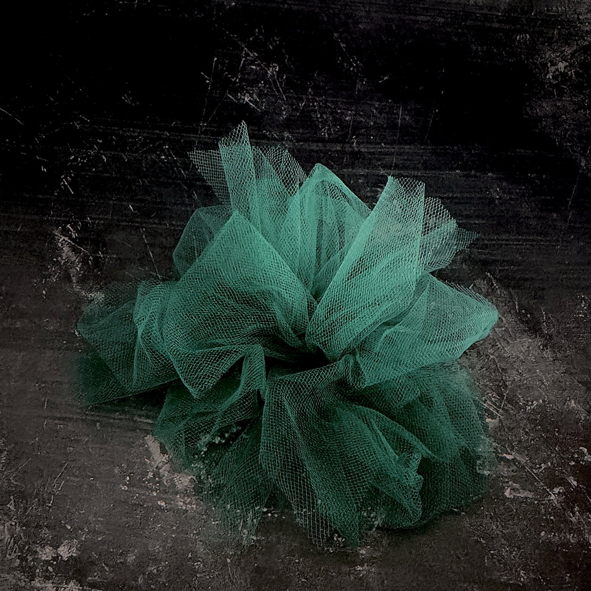 Fantasy Brooch in Green – recycled rubber brooch with green tulle, handmade by Frank Ideas