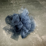 Fantasy Brooch in Midnight Teal – recycled rubber brooch with midnight teal tulle, handmade by Frank Ideas