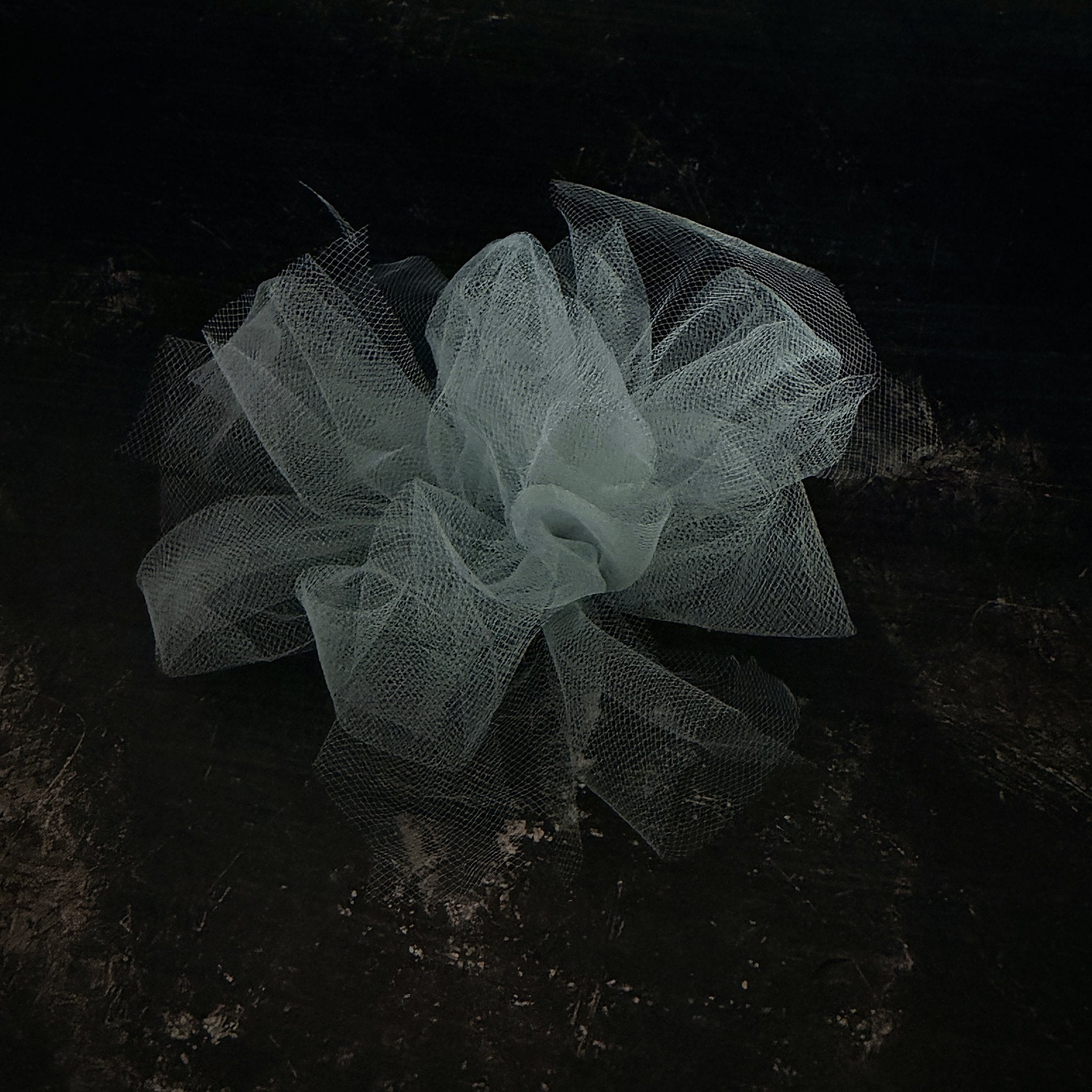 Fantasy Brooch in Sea Foam – recycled rubber brooch with pale sea foam tulle, handmade by Frank Ideas