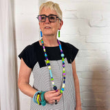 long geometric bead necklace