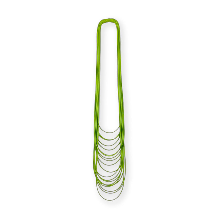 Long green rubber spaghetti necklace light by Frank Ideas