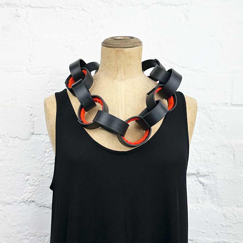 Short Rubber & Felt Chain Necklace