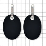 Reverse side of Perspex huggie earrings showing upcycled matte black finish by Frank Ideas