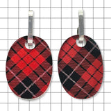 Perspex convertible huggie earrings in gloss red and black tartan by Frank Ideas