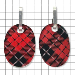 Perspex convertible huggie earrings in gloss red and black tartan by Frank Ideas