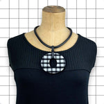 Perspex O necklace in gloss black and white gingham by Frank Ideas