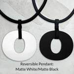 Reversible Perspex O necklace in matte white and matte black by Frank Ideas