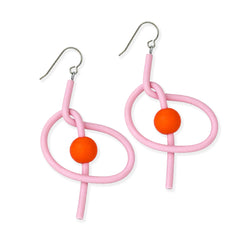 Pink and orange rubber knot earrings by Frank Ideas