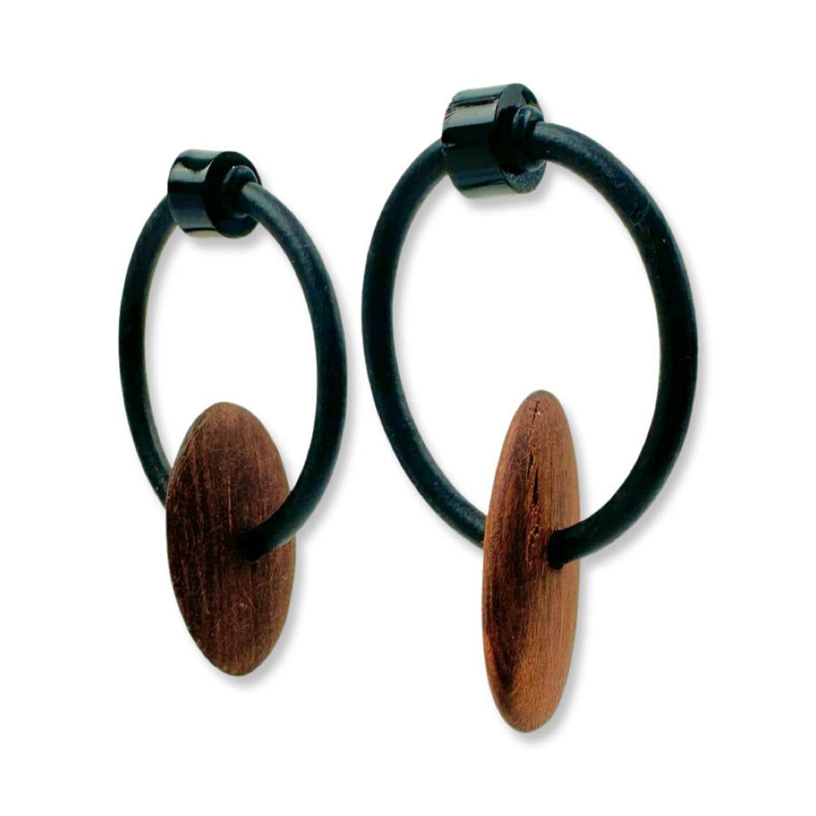 Single Wooden Pebble Hoop earrings