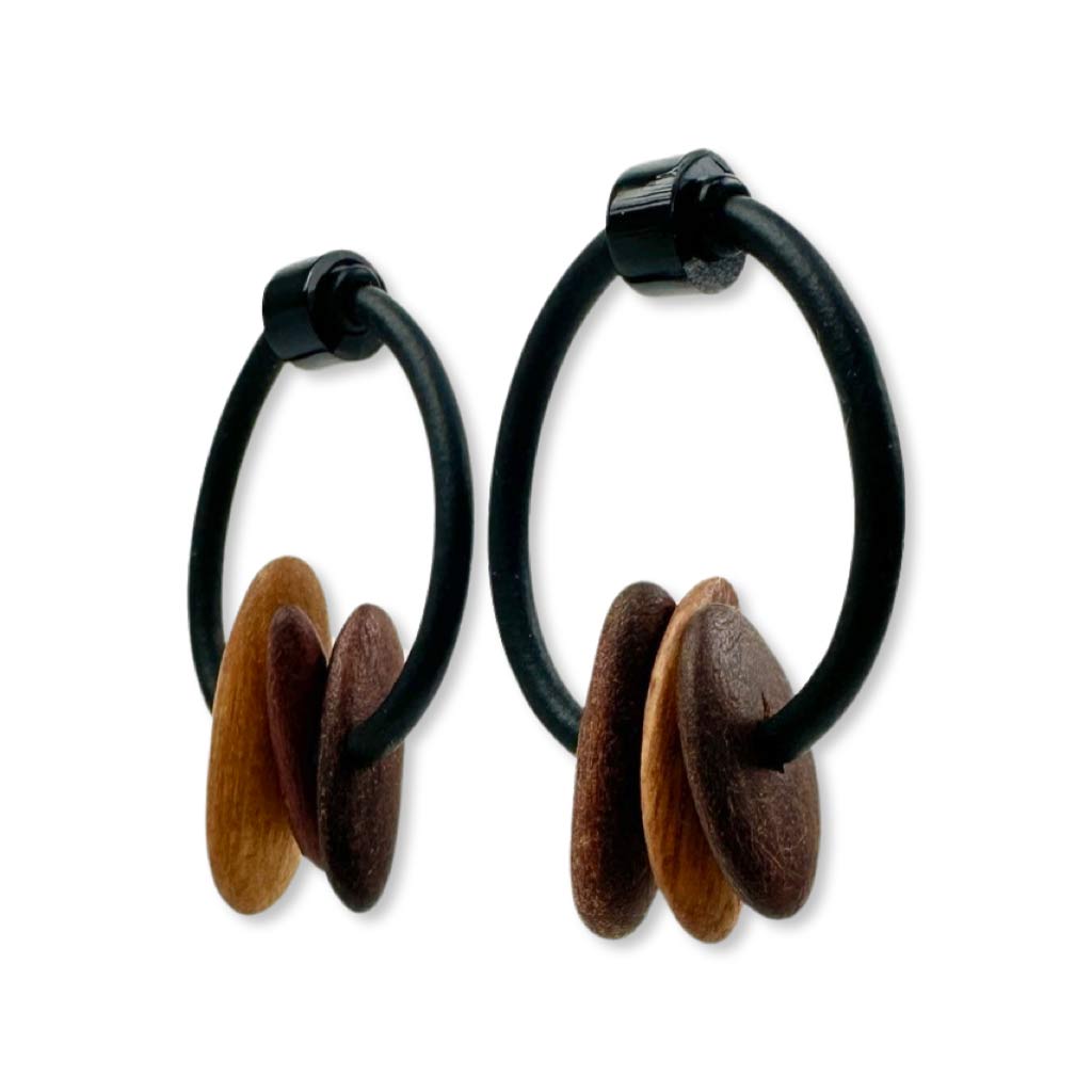 wooden hoop earrings on a white background