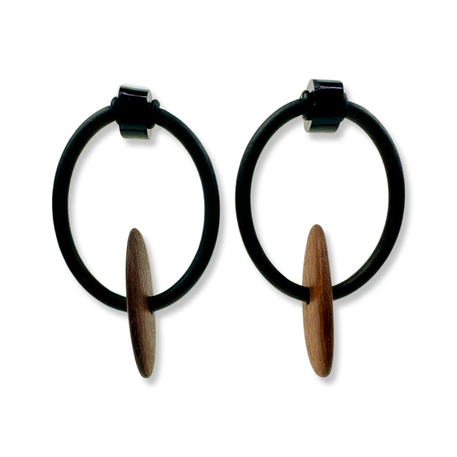 Single Wooden Pebble Hoop earrings