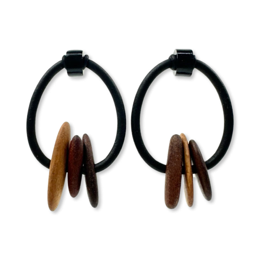 wooden hoop earrings on a white background