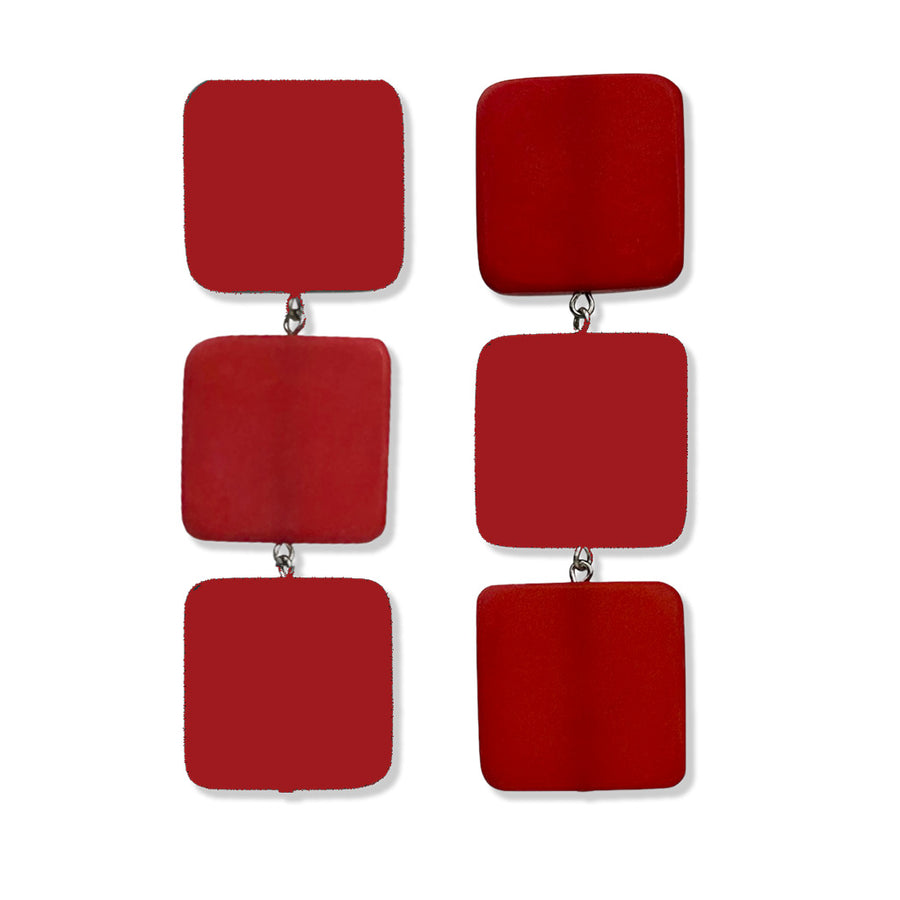 Red Square Resin finished Earring set.