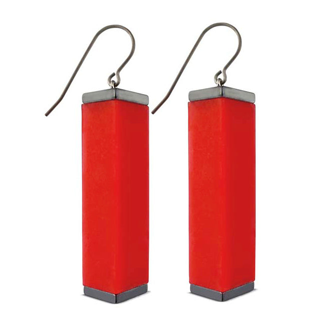 red tower earrings on a white background